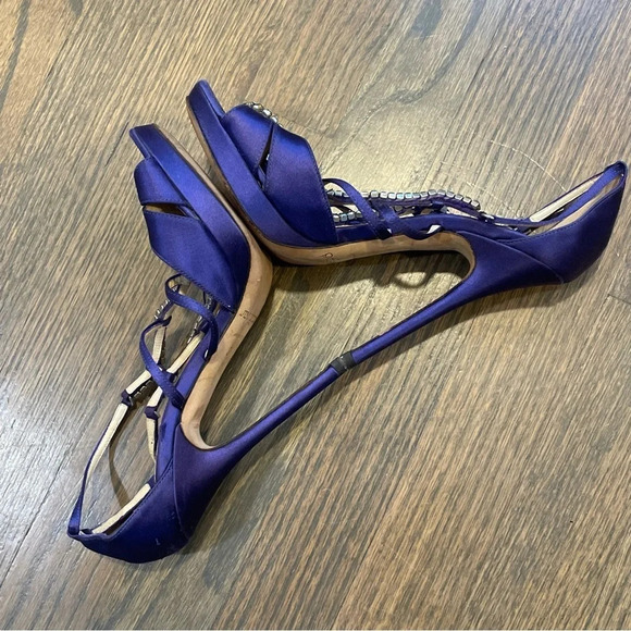 Jimmy Choo Strappy Crystal Embellished Sandals in Purple Satin - Picture 7 of 16